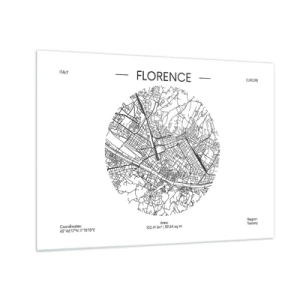 Cuadro sobre vidrio - Impresiones sobre Vidrio - Florencia en forma de mapa estilizado con una red de calles - 70x50cm - Anatomía de Florencia - Decoración de pared moderna para salón y dormitorio ARTTOR