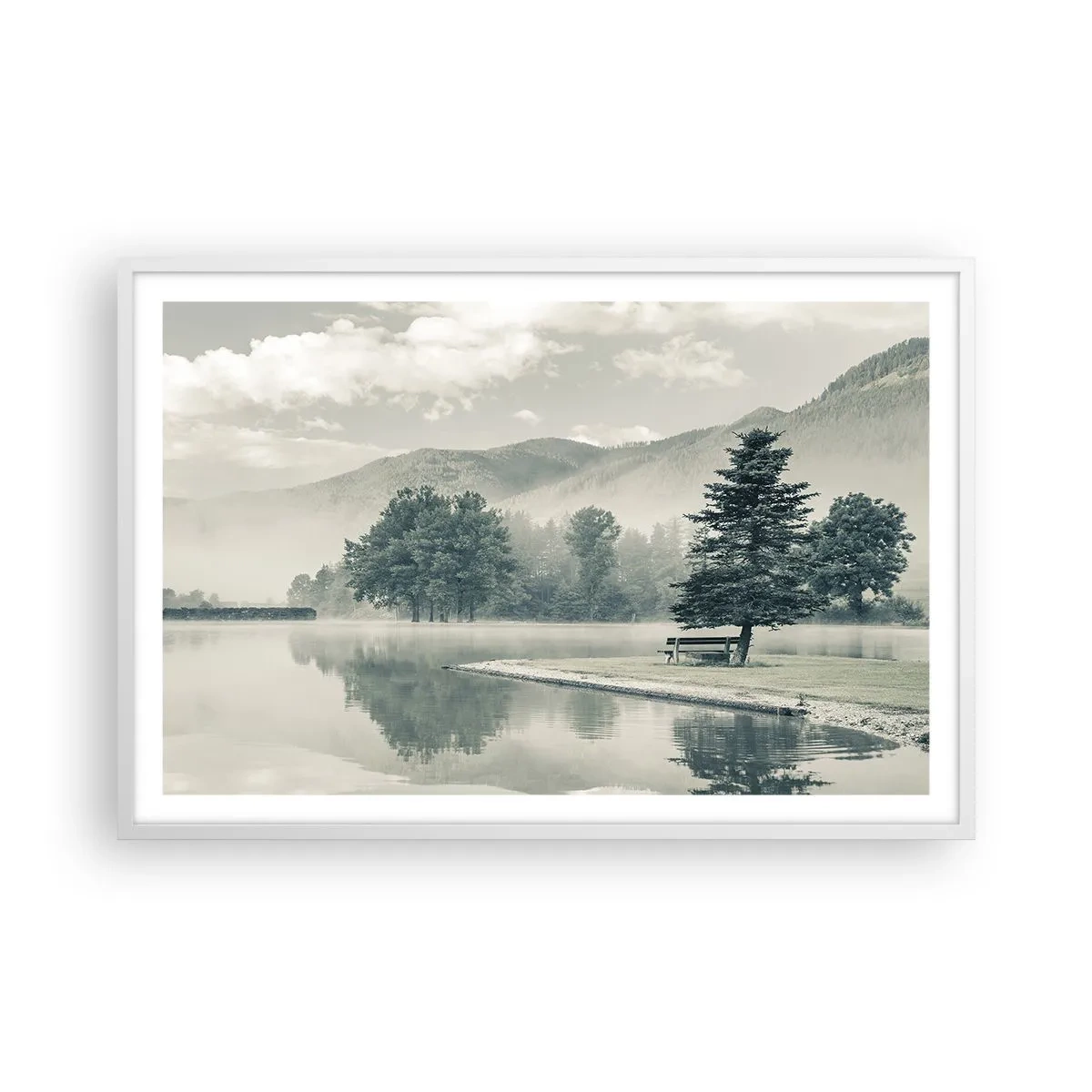 Póster en marco blanco - El lago sigue durmiendo - 91x61 cm