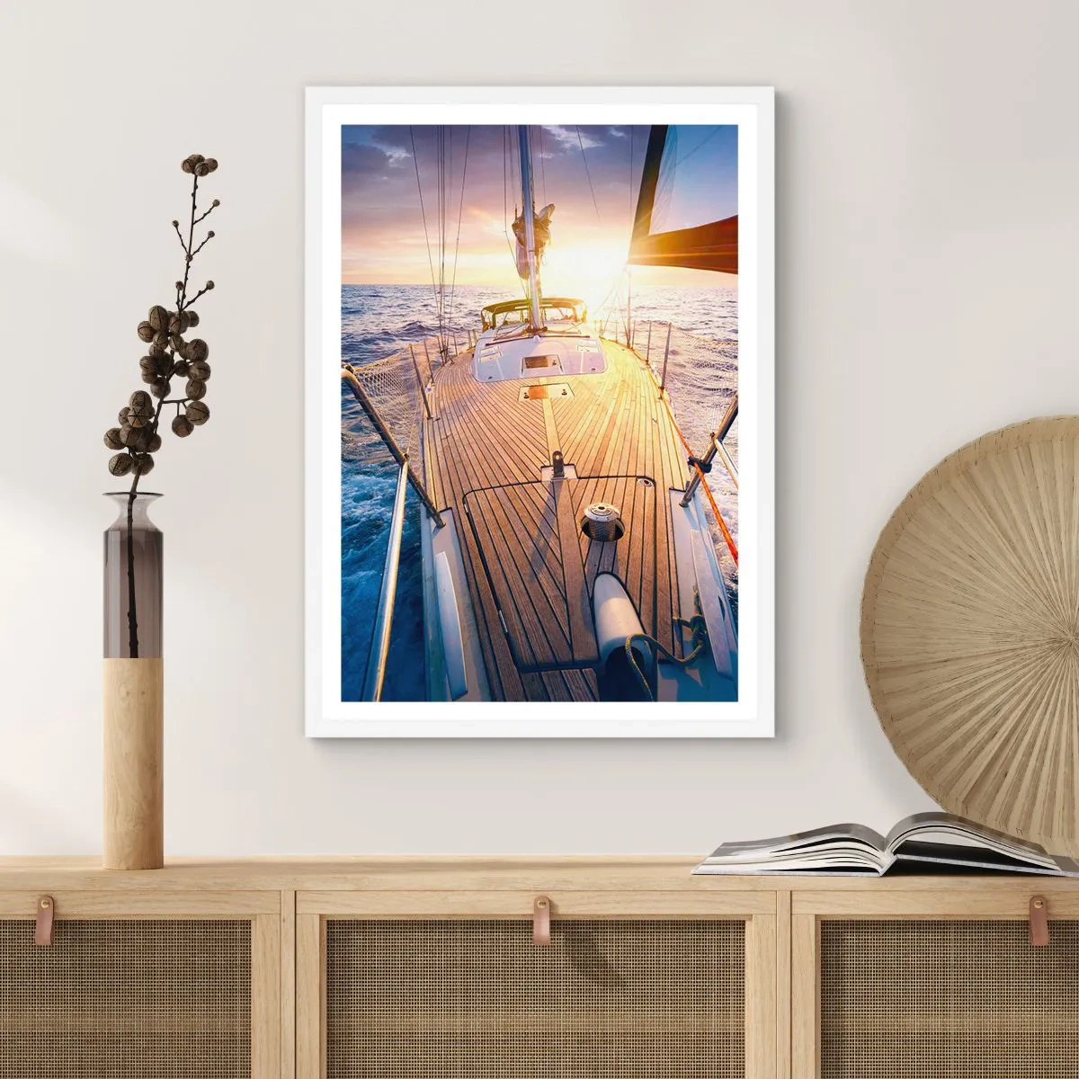 Póster en marco blanco - Corriendo sobre las olas - 50x70 cm