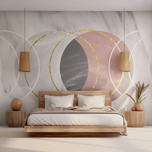 Fotomural Premium Sand - Abstracción moderna con círculos sobre un fondo similar al mármol. - 100x70cm - Música de las esferas - Decoración de pared moderna para salón y dormitorio ARTTOR
