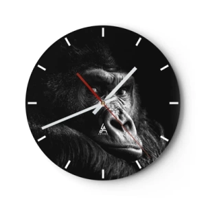 Reloj de pared - Reloj de vidrio - Retrato en blanco y negro de un gorila con una mirada penetrante. - 30x30cm - ¿Y qué estás mirando? - Decoración de pared moderna para salón, cocina y dormitorio ARTTOR