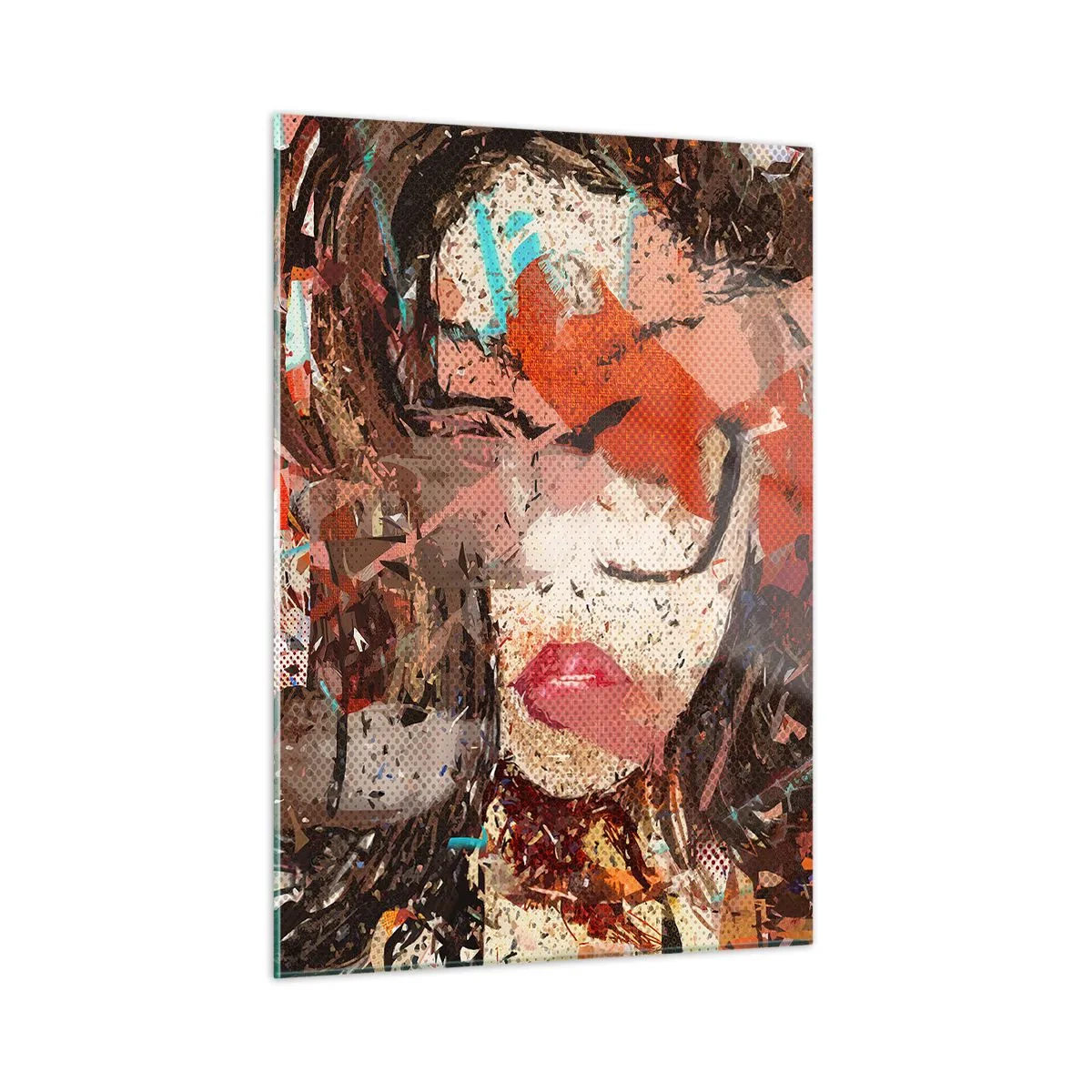 Cuadro sobre vidrio - Impresiones sobre Vidrio - Retrato abstracto de una mujer en tonos rojos y beige. - 50x70cm - Nadie sabe cómo eres realmente - Decoración de pared moderna para salón y dormitorio ARTTOR