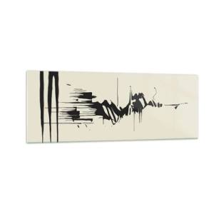Cuadro sobre vidrio - Impresiones sobre Vidrio - Abstracción minimalista con líneas negras sobre un fondo claro. - 140x50cm - Abstracción apresurada - Decoración de pared moderna para salón y dormitorio ARTTOR