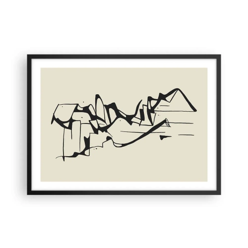 Póster en marco negro - Dibujo abstracto de montañas en blanco y negro - 70x50cm - Tal vez sea un paisaje - Decoración de pared moderna para salón y dormitorio ARTTOR