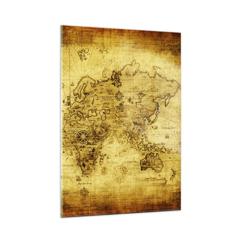 Cuadro sobre vidrio - Impresiones sobre Vidrio - Mapa del mundo antiguo de época - 50x70cm - Extraño es este mundo - Decoración de pared moderna para salón y dormitorio ARTTOR