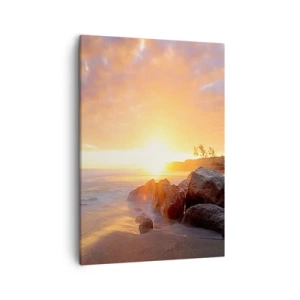 Cuadro sobre lienzo - Impresión de Imagen - Puesta de sol sobre la costa rocosa - 50x70cm - Brisa luminosa del atardecer - Decoración de pared moderna para salón y dormitorio ARTTOR