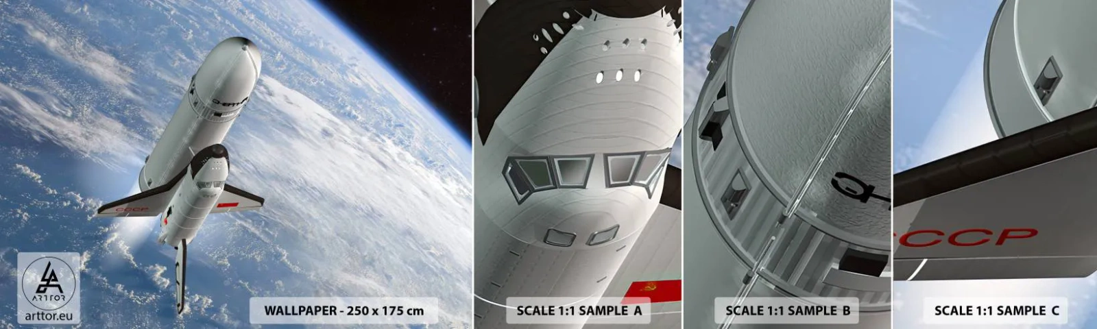 Muestra De Fotomural Standard Eco - Ascensión cósmica - Cosmos, Sputnik, un cohete espacial - 100x30 cm