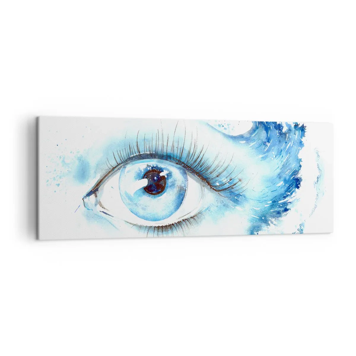 Cuadro sobre lienzo - Impresión de Imagen - Acuarela artística de un ojo con una onda dinámica. - 140x50cm - Sumérgete en el azul de tu mirada - Decoración de pared moderna para salón y dormitorio ARTTOR