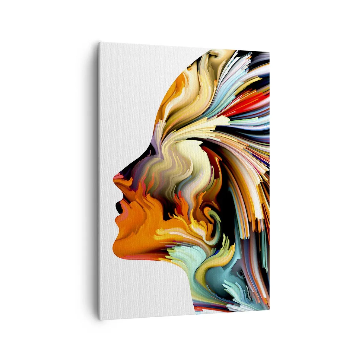 Cuadro sobre lienzo - Impresión de Imagen - Perfil de rostro abstracto con líneas dinámicas coloridas. - 70x100cm - La explosión de la imaginación - Decoración de pared moderna para salón y dormitorio ARTTOR