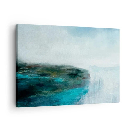 Cuadro sobre lienzo - Impresión de Imagen - Paisaje abstracto en tonos turquesa y gris. - 70x50cm - Abstracción marina - Decoración de pared moderna para salón y dormitorio ARTTOR