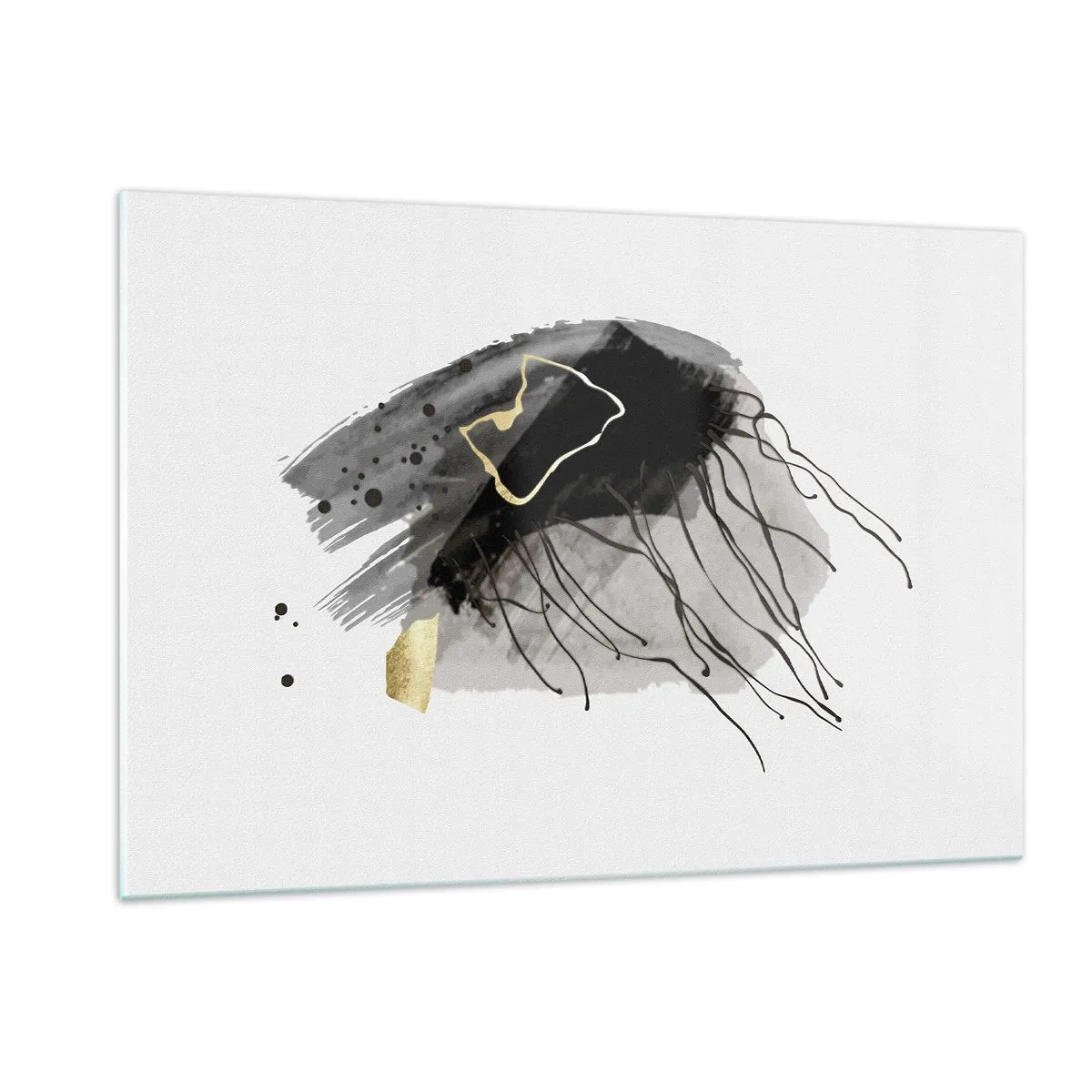 Cuadro sobre vidrio - Impresiones sobre Vidrio - Composición abstracta de negro y dorado sobre un fondo blanco. - 120x80cm - En negro y dorado - Decoración de pared moderna para salón y dormitorio ARTTOR