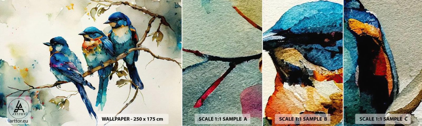 Muestra De Fotomural Standard Eco - ¿Ofendido? - Aves, Naturaleza, Acuarela - 100x30 cm