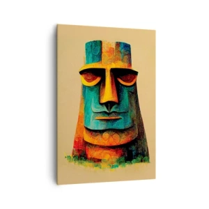 Cuadro sobre lienzo - Impresión de Imagen - Estatua colorida de la Isla de Pascua - 70x100cm - Escultural, pero simpática - Decoración de pared moderna para salón y dormitorio ARTTOR