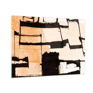 Cuadro sobre vidrio - Impresiones sobre Vidrio - Abstracción geométrica en tonos beige y negro. - 70x50cm - Aun así hay orden - Decoración de pared moderna para salón y dormitorio ARTTOR