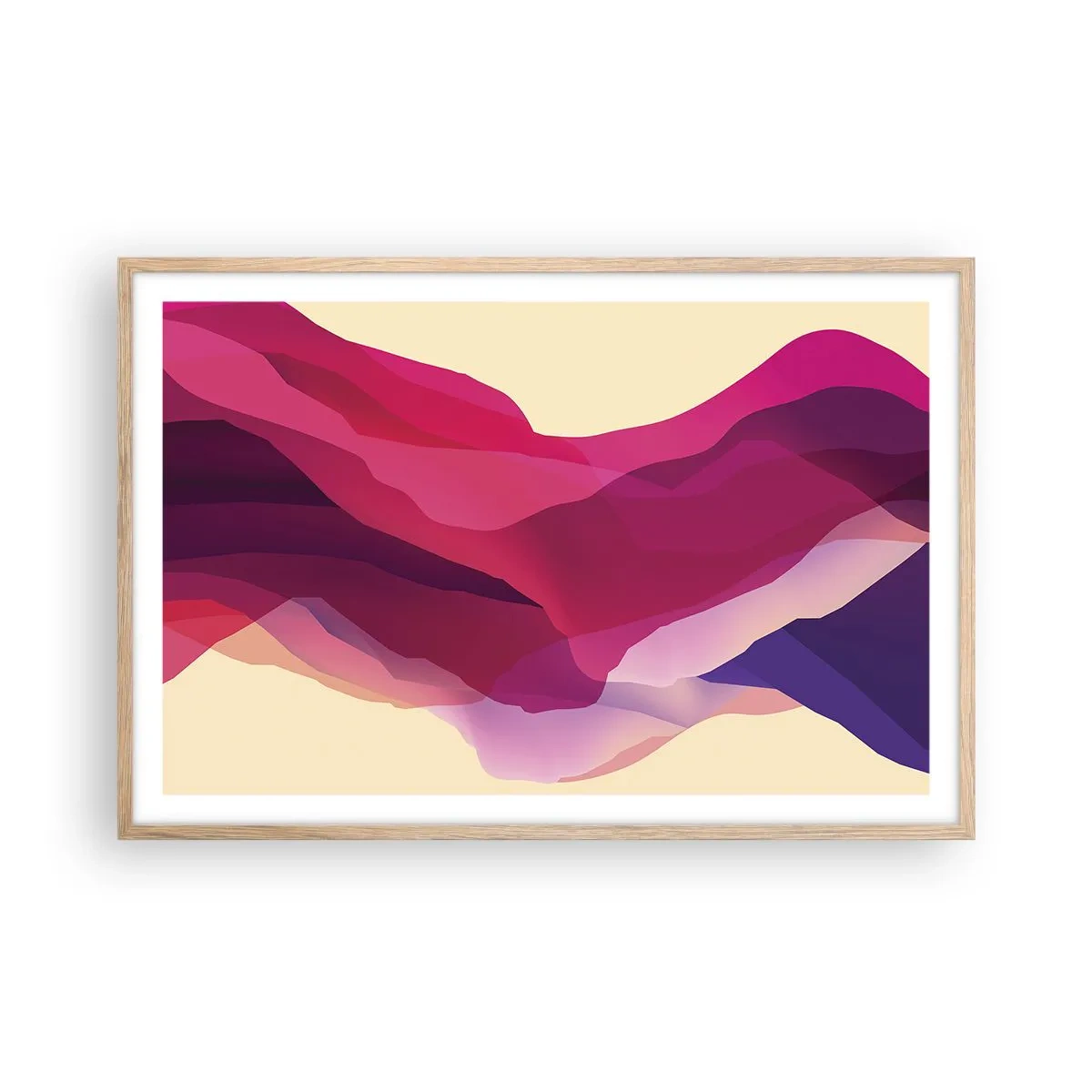 Póster en marco roble claro - Ondas púrpuras - 91x61 cm