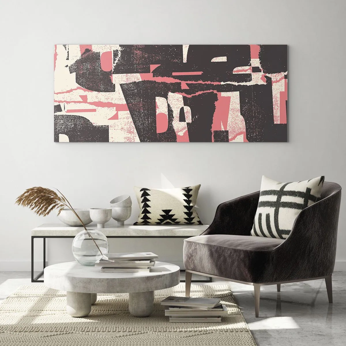 Cuadro sobre vidrio - Impresiones sobre Vidrio - Una composición abstracta en tonos rosa y marrón. - 160x50cm - Todo el ajetreo - Decoración de pared moderna para salón y dormitorio ARTTOR