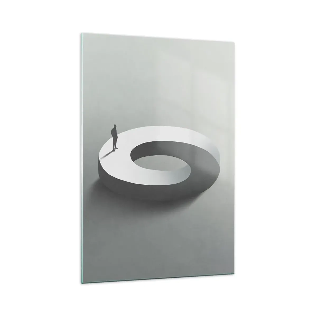 Cuadro sobre vidrio - Impresiones sobre Vidrio - Un hombre sobre una estructura gris y abstracta. - 70x100cm - Ser sabio no es una labor sencilla - Decoración de pared moderna para salón y dormitorio ARTTOR
