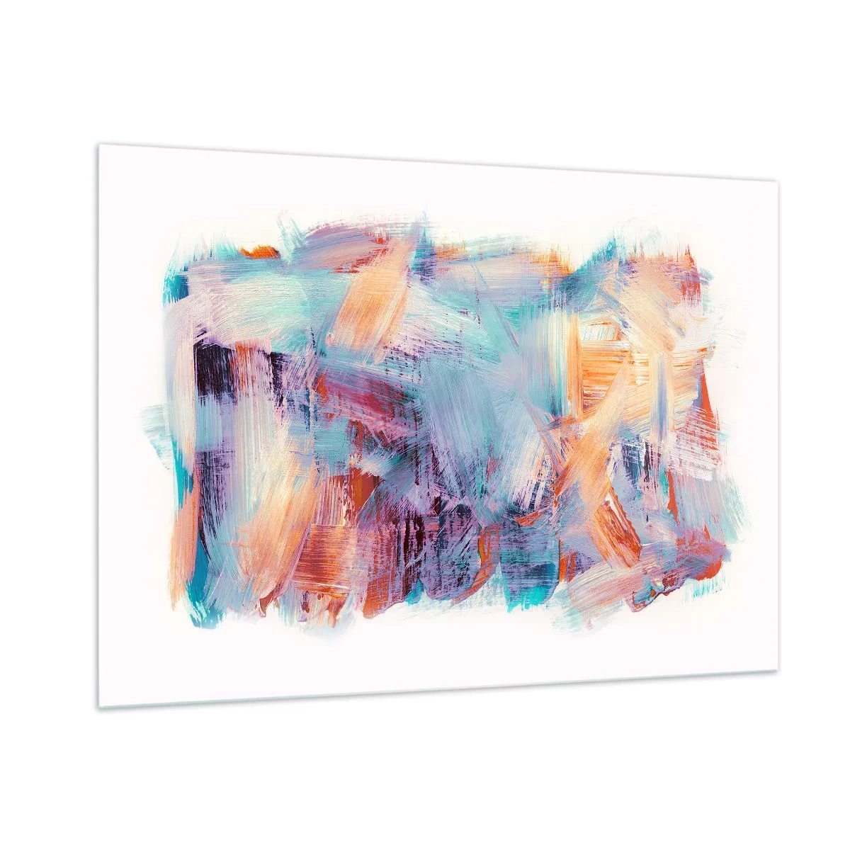 Cuadro sobre vidrio - Impresiones sobre Vidrio - Pinceladas coloridas en abstracción pastel - 100x70cm - Colorido desorden - Decoración de pared moderna para salón y dormitorio ARTTOR