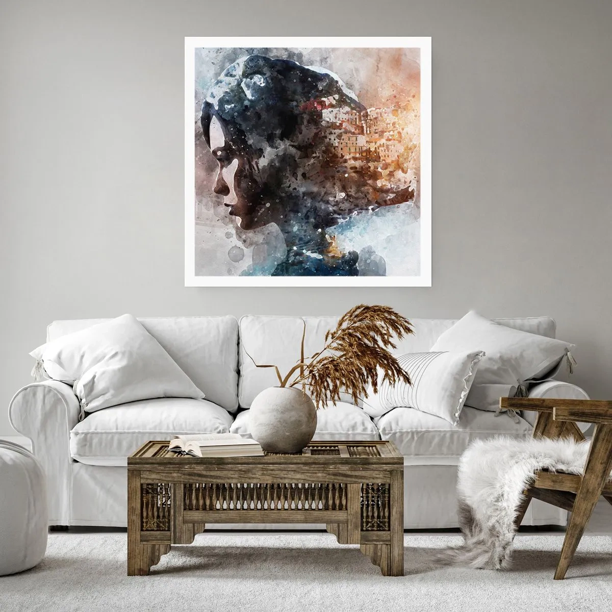 Póster - Una historia sobre una niña con una ciudad de fondo - 40x40 cm