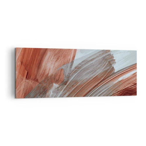 Cuadro sobre lienzo - Impresión de Imagen - Pinceladas abstractas en tonos cobre y gris. - 140x50cm - Abstracción otoñal y ventosa - Decoración de pared moderna para salón y dormitorio ARTTOR