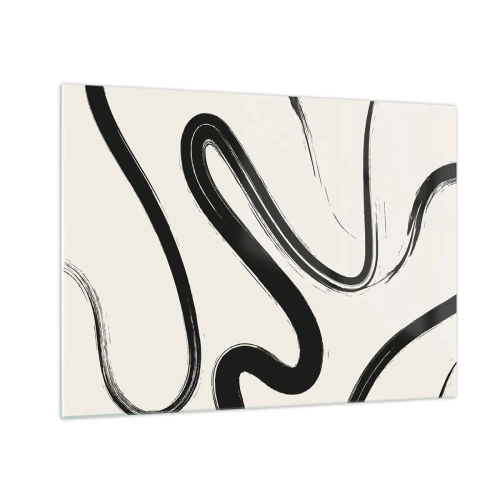 Cuadro sobre vidrio - Impresiones sobre Vidrio - Líneas negras dinámicas sobre un fondo claro en estilo abstracto. - 70x50cm - Fantasía en blanco y negro - Decoración de pared moderna para salón y dormitorio ARTTOR