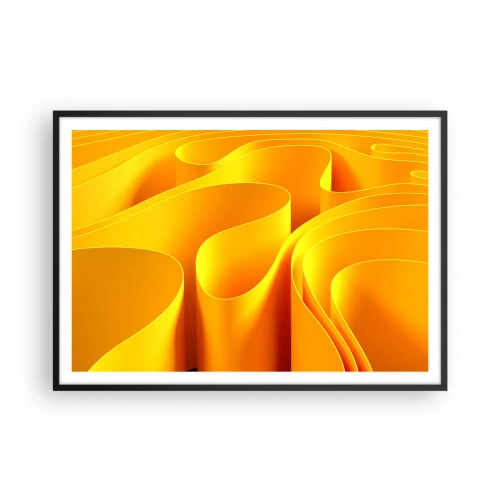 Póster en marco negro - Ondas abstractas amarillas que se asemejan a los rayos del sol - 100x70cm - Como las olas del sol - Decoración de pared moderna para salón y dormitorio ARTTOR