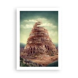Póster - La mítica Torre de Babel en un paisaje pintoresco - 50x70cm - La Torre de Babel - Decoración de pared moderna para salón y dormitorio ARTTOR