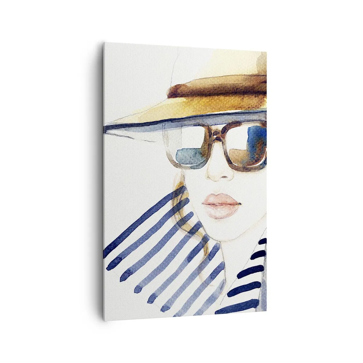 Cuadro sobre lienzo - Impresión de Imagen - Retrato de una mujer con sombrero y gafas de sol. - 80x120cm - ¡Florida le da la bienvenida! - Decoración de pared moderna para salón y dormitorio ARTTOR