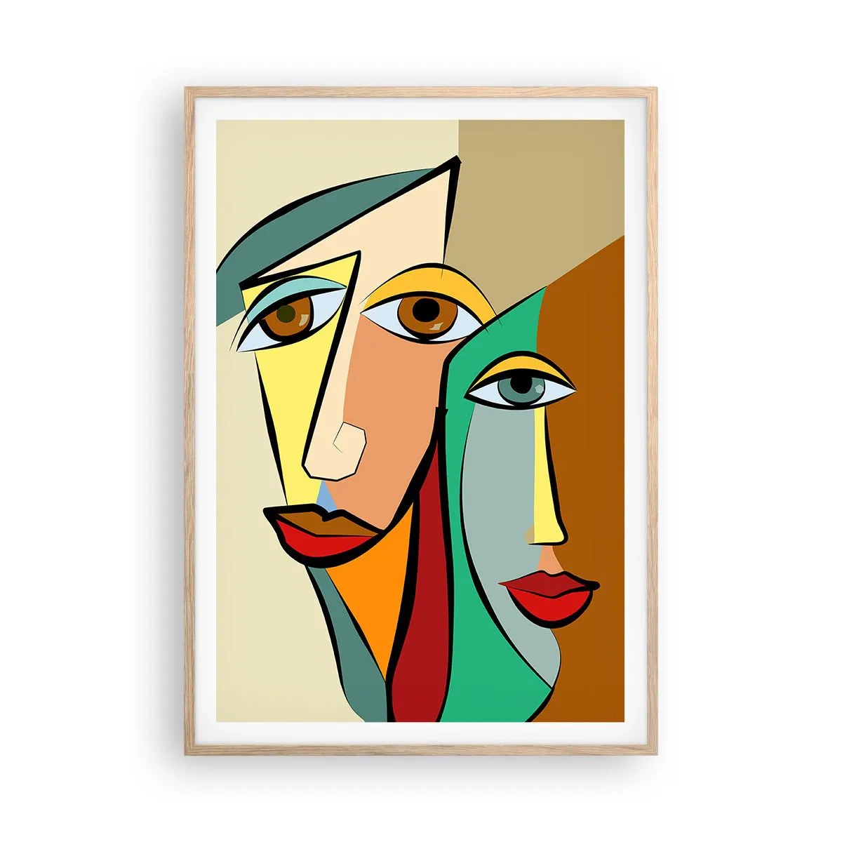 Póster en marco roble claro - Pareja cubista - 70x100 cm