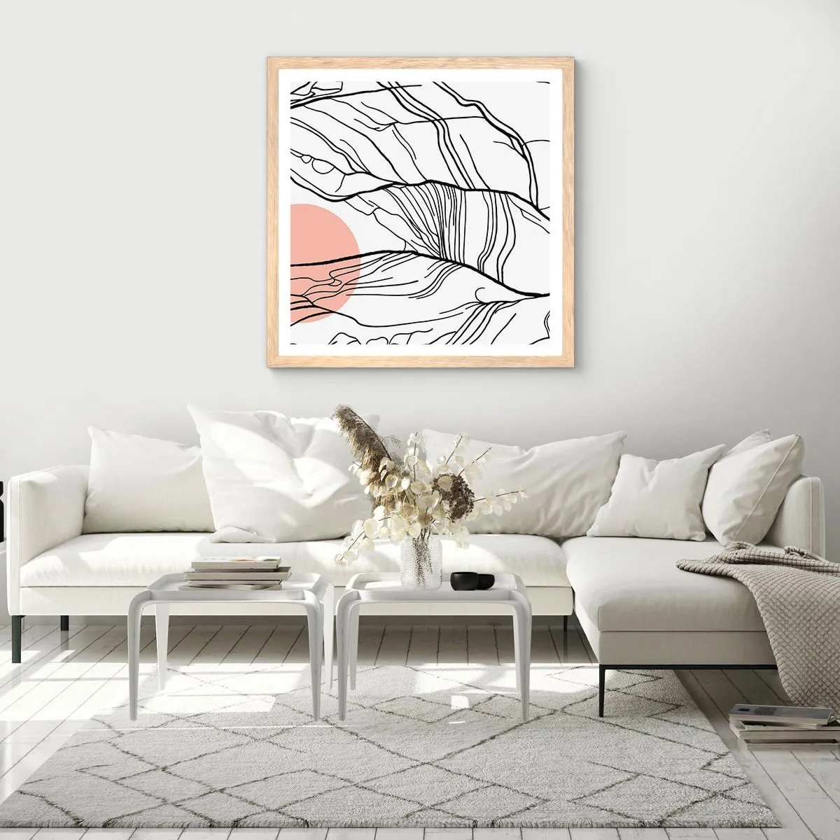 Póster en marco roble claro - En una red de ramas - 30x30 cm