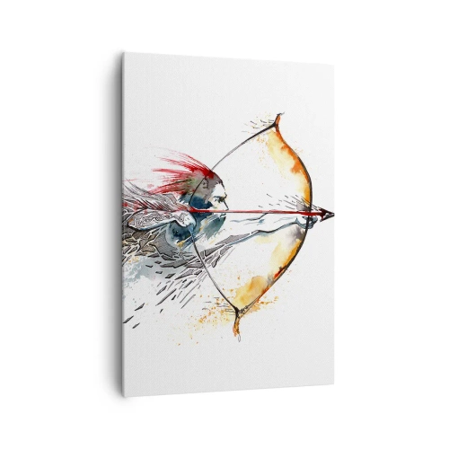 Cuadro sobre lienzo - Impresión de Imagen - Pintura dinámica de acuarela de un guerrero con arco y flecha. - 70x100cm - Guerrero mítico con arco de fuego - Decoración de pared moderna para salón y dormitorio ARTTOR