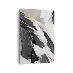Cuadro sobre lienzo - Impresión de Imagen - Trazos de pintura en blanco y negro con un sutil acento dorado. - 70x100cm - Abstracción con estilo - Decoración de pared moderna para salón y dormitorio ARTTOR