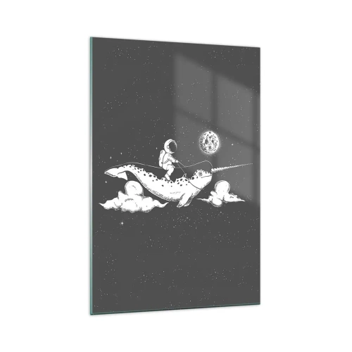Cuadro sobre vidrio - Impresiones sobre Vidrio - Un astronauta en el lomo de un narval flotando en una escena espacial. - 70x100cm - Jinete espacial - Decoración de pared moderna para salón y dormitorio ARTTOR