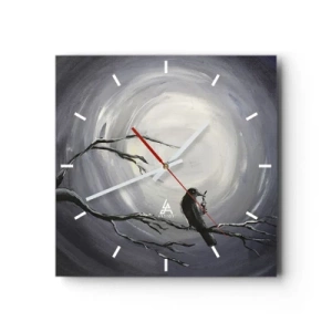 Reloj de pared - Reloj de vidrio - Pájaro negro en una rama a la luz de la luna - 30x30cm - La clave del misterio de la noche - Decoración de pared moderna para salón y dormitorio ARTTOR