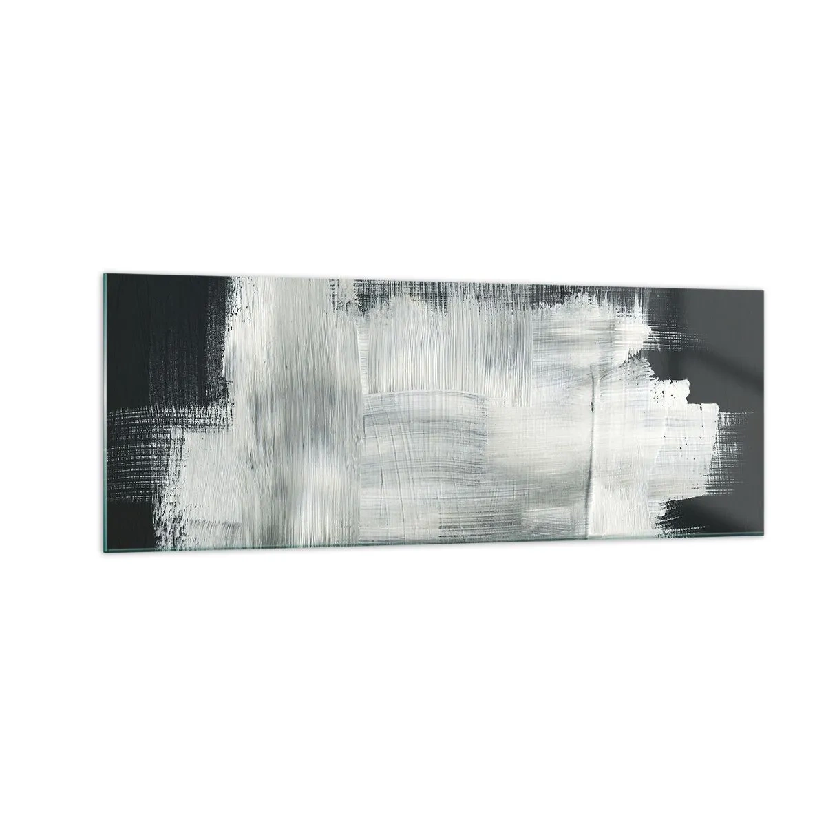 Cuadro sobre vidrio - Impresiones sobre Vidrio - Trazos abstractos blancos sobre un fondo oscuro - 140x50cm - Tejido vertical y horizontal - Decoración de pared moderna para salón y dormitorio ARTTOR