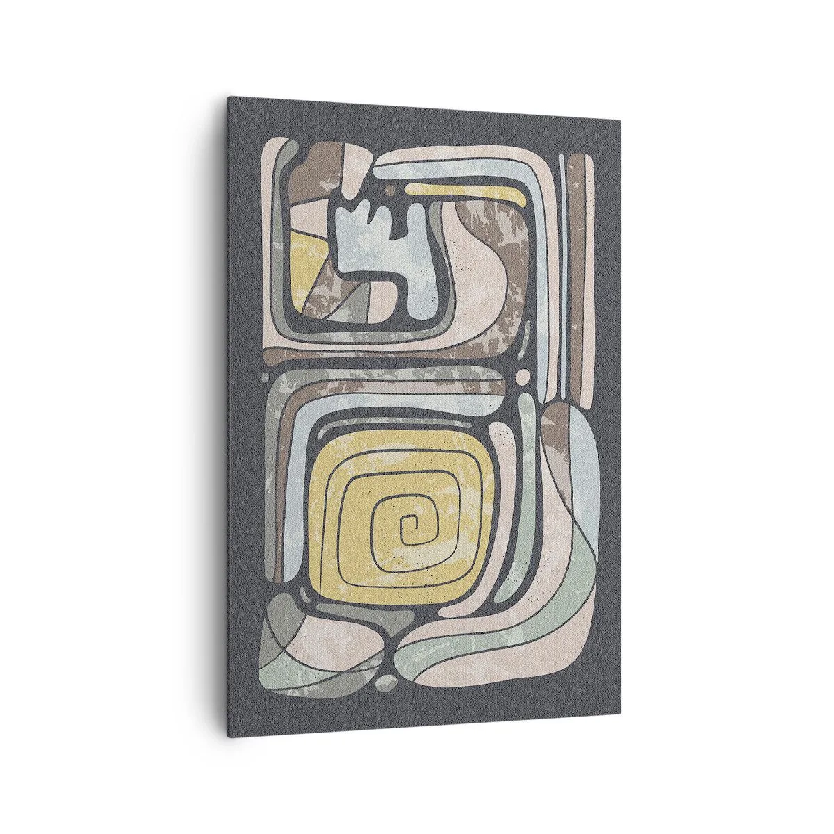 Cuadro sobre lienzo - Impresión de Imagen - Patrones precolombinos en colores pastel sobre un fondo oscuro - 70x100cm - Abstracción con espíritu precolombino - Decoración de pared moderna para salón y dormitorio ARTTOR