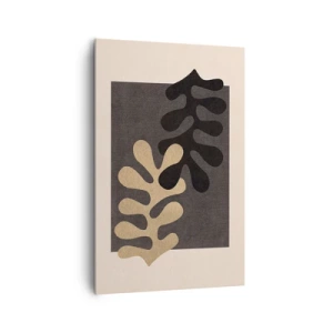 Cuadro sobre lienzo - Impresión de Imagen - Hojas abstractas en negro y beige sobre un fondo rectangular. - 80x120cm - Ausencia y complemento - Decoración de pared moderna para salón y dormitorio ARTTOR