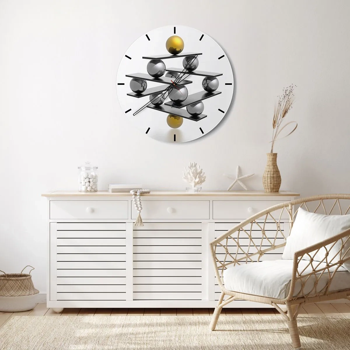 Reloj de pared - Reloj de vidrio - Balance de oro y plata - 30x30 cm