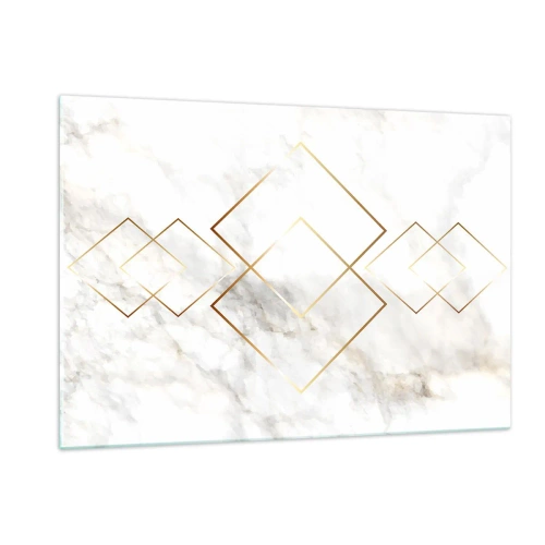 Cuadro sobre vidrio - Impresiones sobre Vidrio - Rombos geométricos dorados sobre un fondo de mármol blanco - 120x80cm - Una vista al infinito - Decoración de pared moderna para salón y dormitorio ARTTOR