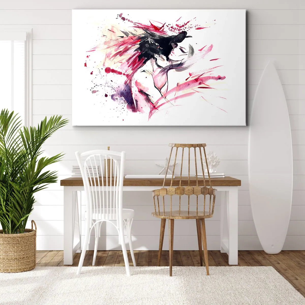 Cuadro sobre lienzo - Impresión de Imagen - Retrato abstracto de una mujer con acentos rojos dinámicos. - 70x50cm - La plenitud del amor - Decoración de pared moderna para salón y dormitorio ARTTOR