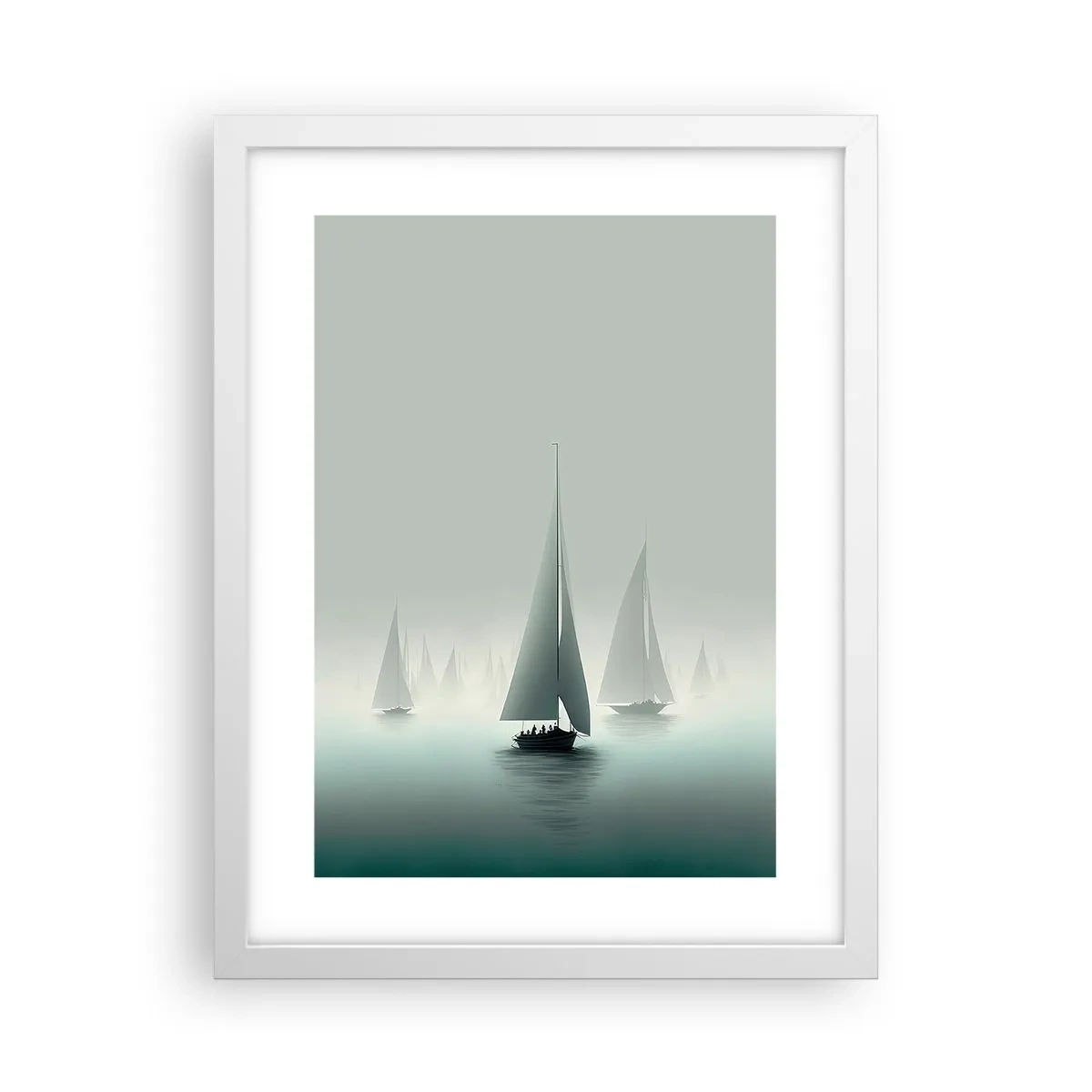 Póster en marco blanco - Día de niebla en alta mar - 30x40 cm