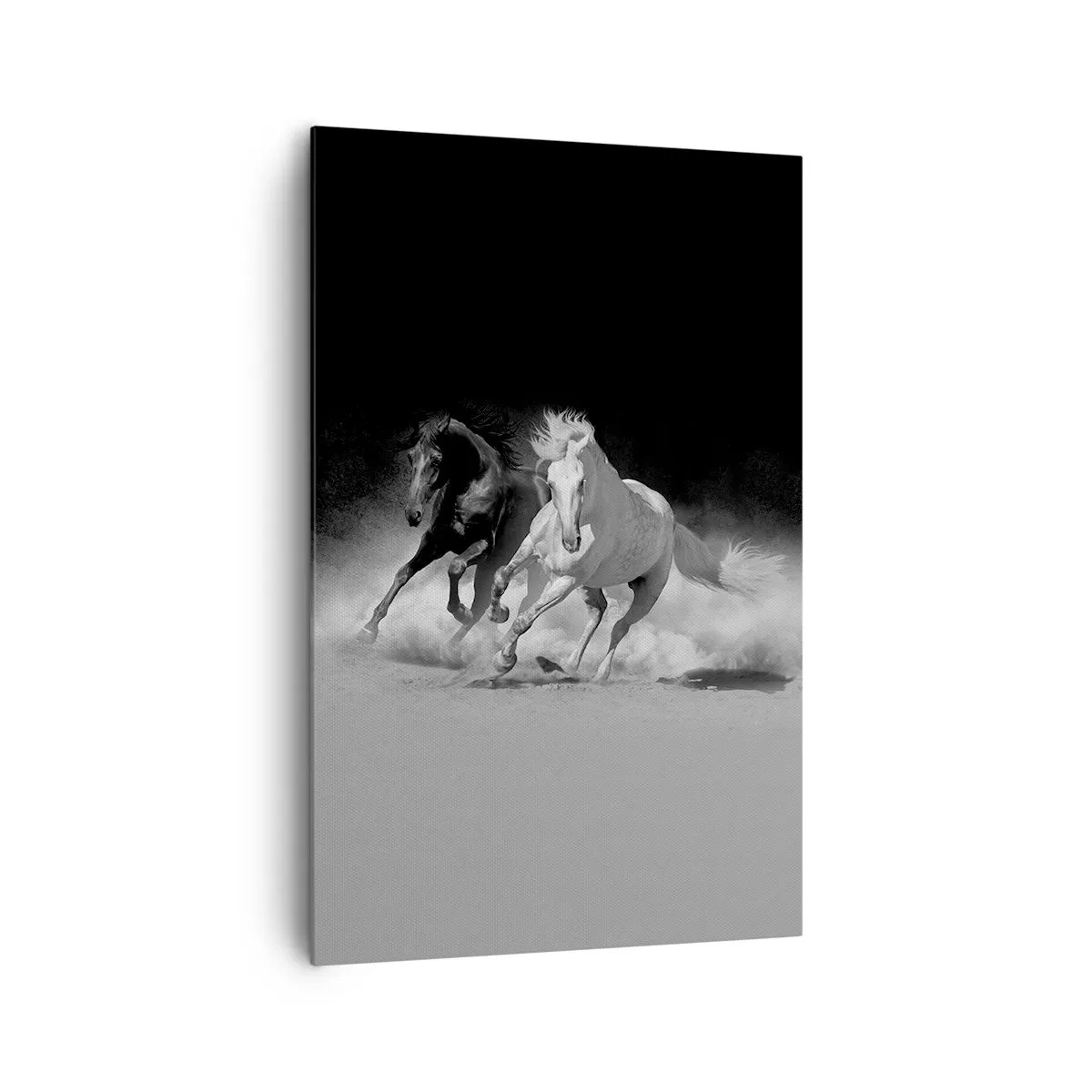 Cuadro sobre lienzo - Impresión de Imagen - Caballos corriendo en blanco y negro - 80x120cm - El galope de la libertad - Decoración de pared moderna para salón y dormitorio ARTTOR