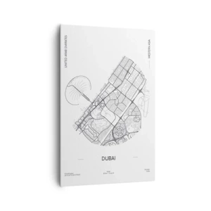 Cuadro sobre lienzo - Impresión de Imagen - Un mapa minimalista en blanco y negro de Dubái con marcas de ubicación. - 80x120cm - Anatomía de Dubái - Decoración de pared moderna para salón y dormitorio ARTTOR