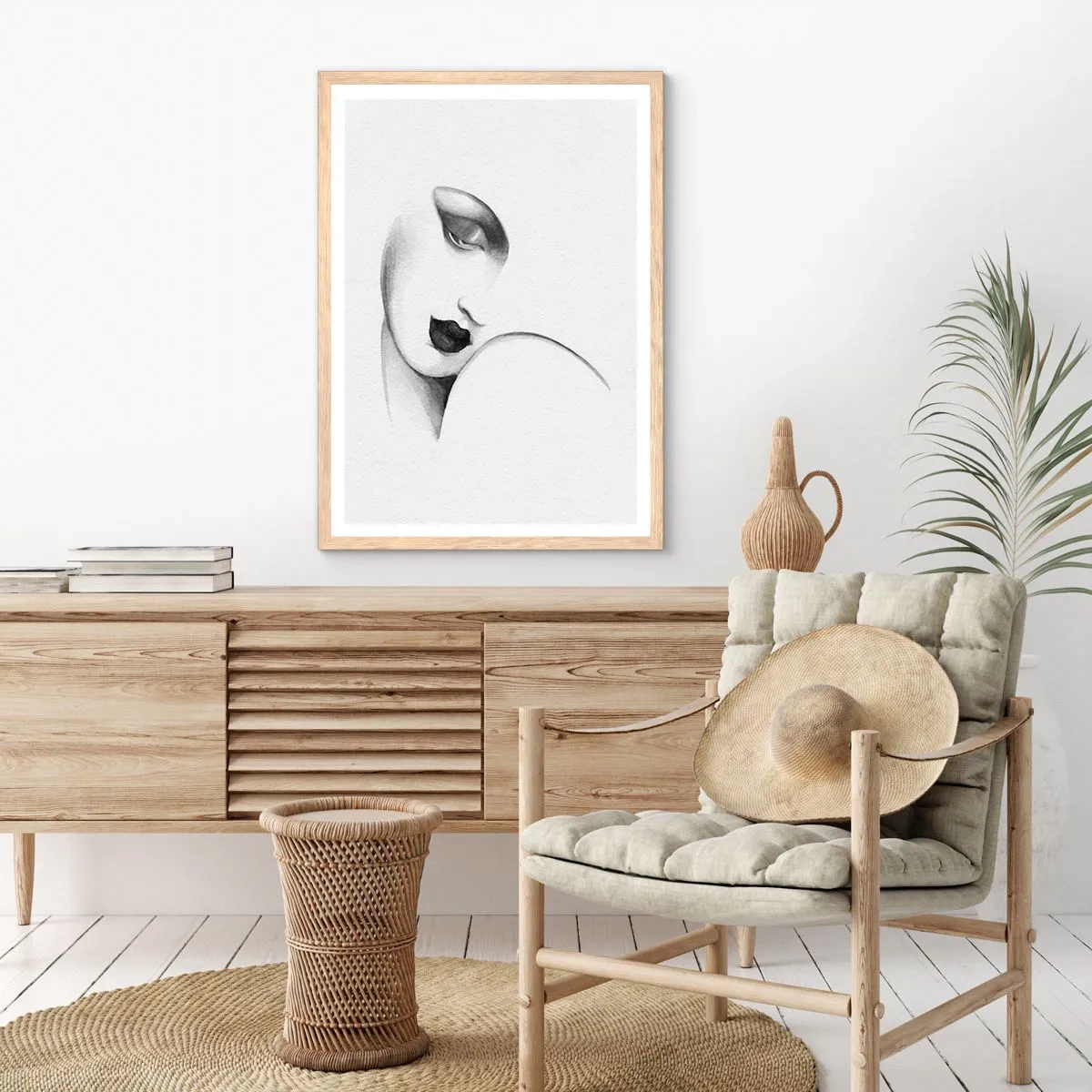 Póster en marco roble claro - Pensativa - 70x100 cm