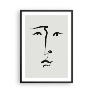 Póster en marco negro - Ilustración minimalista de rostro con una sola pincelada - 50x70cm - Retrato en una línea - Decoración de pared moderna para salón y dormitorio ARTTOR