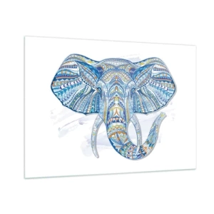 Cuadro sobre vidrio - Impresiones sobre Vidrio - Elefante azul en estilo artístico con patrones geométricos. - 100x70cm - Con incrustaciones de oro y azul - Decoración de pared moderna para salón y dormitorio ARTTOR