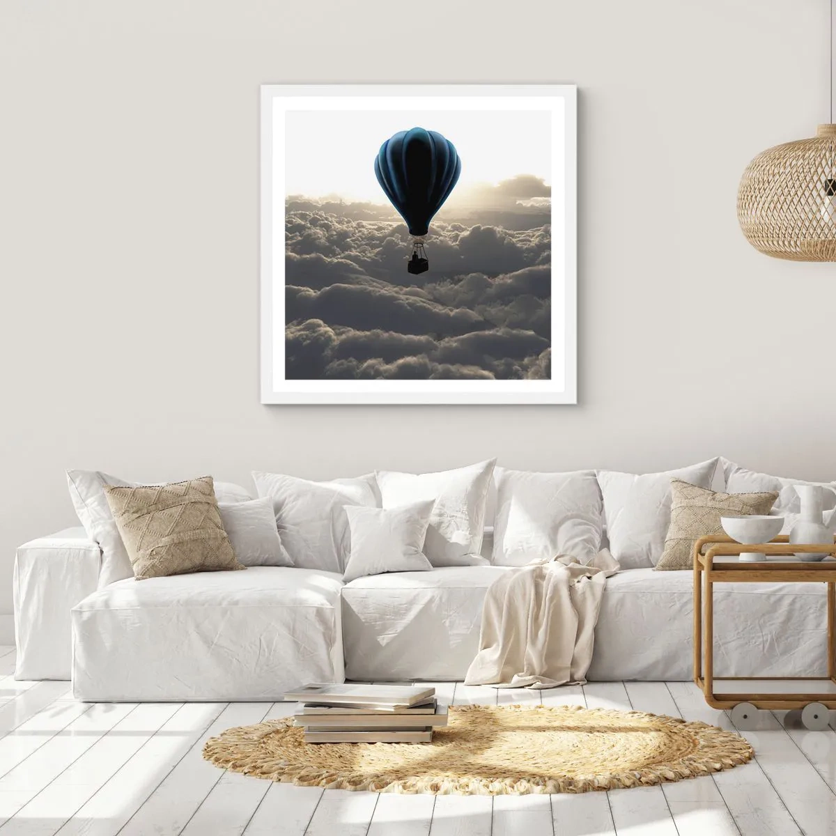 Póster en marco blanco - Un viajero por encima de las nubes - 50x50 cm