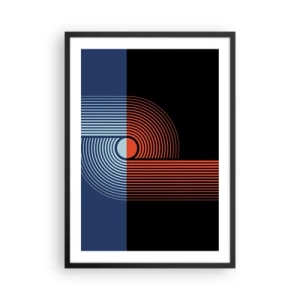 Póster en marco negro - Composición geométrica con lineas en color azul marino y naranja. - 50x70cm - En un abrazo geométrico - Decoración de pared moderna para salón y dormitorio ARTTOR