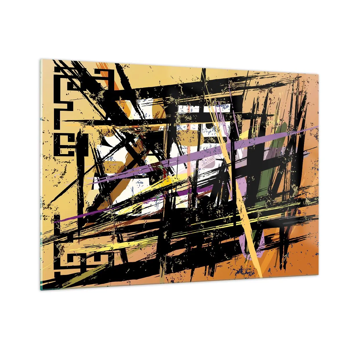 Cuadro sobre vidrio - Impresiones sobre Vidrio - Composición geométrica abstracta en líneas nítidas - 100x70cm - Corte afilado - Decoración de pared moderna para salón y dormitorio ARTTOR