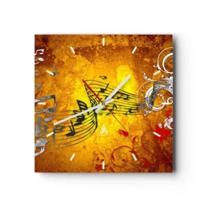 Reloj de pared - Reloj de vidrio - Notas musicales abstractas sobre un fondo colorido con adornos. - 30x30cm - Deja que la música fluya - Decoración de pared moderna para salón y dormitorio ARTTOR